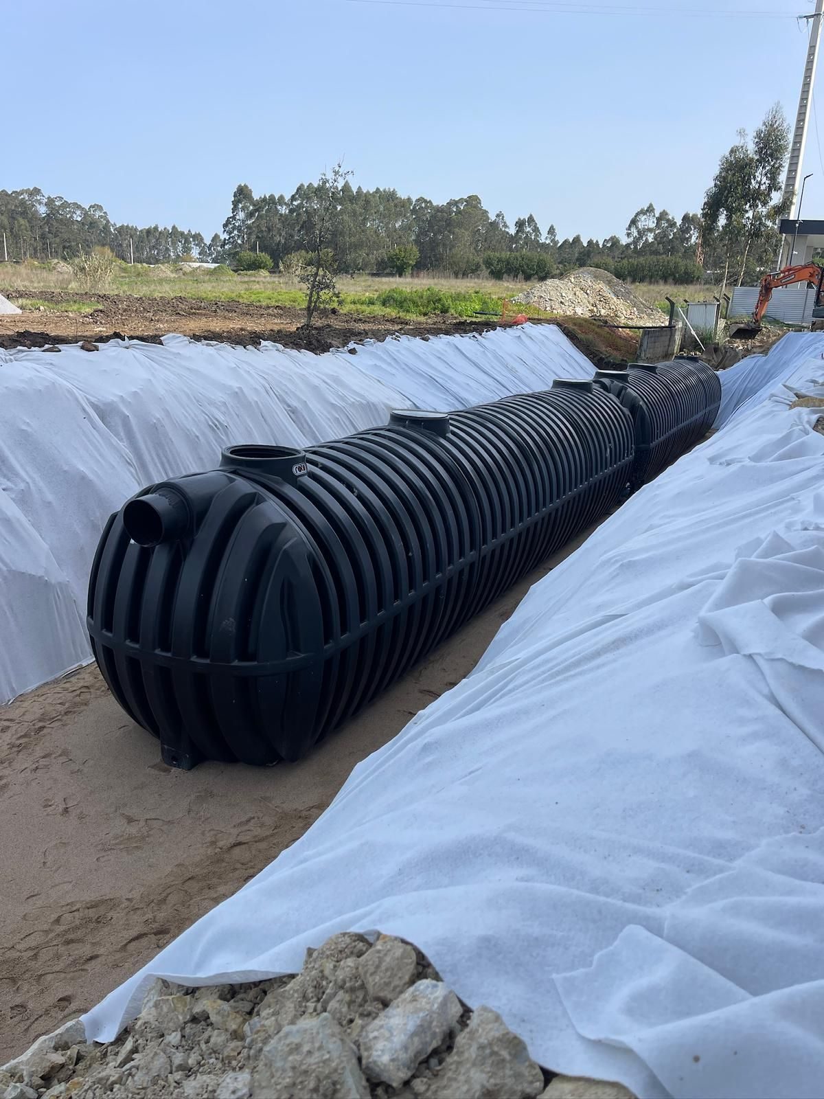 Bank of tanks in a trench with geotextile
